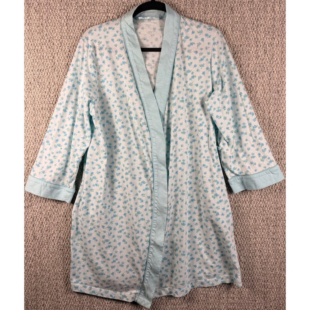 Croft & Barrow Robe Intimates Medium Blue Floral 3/4 Sleeve Loungewear Housecoat